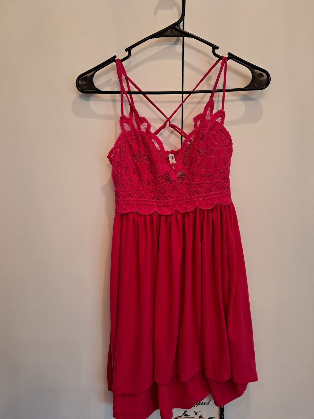 Lace-Trim Strappy Chemise Nightdress in Fuchsia